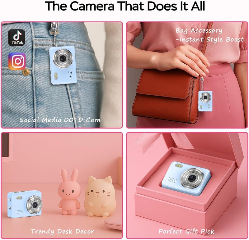 Dienspeak Mini Camera Keychain 1080P Video Recorder, 0.96" HD Display, 64GB, Long Battery Life, Vintage Compact Micro Cameras, Ultra-Portable Tiny Camcorder for Travel Study Recording, Blue - Image 5